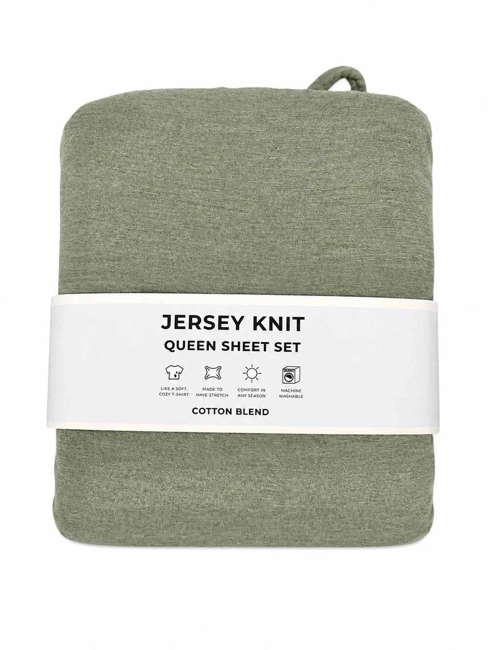 FreshFolds Queen Heathered Olive Jersey Knit 4 Piece Sheet Set